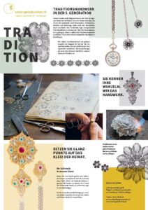 Faltflyer für Goldschmiedeatelier Geissbühler Trachtenschmuck