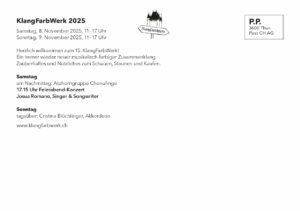 KlangFarbWerk 2025 Einladungskarte Rückseite