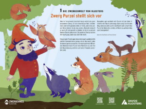 Die Zwergenwelt von Klosters: Gestaltung der Infotafel und Illustration für den Zwergenweg Klosters