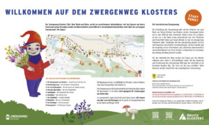 Willkommen: Gestaltung der Infotafel und Illustration für den Zwergenweg Klosters
